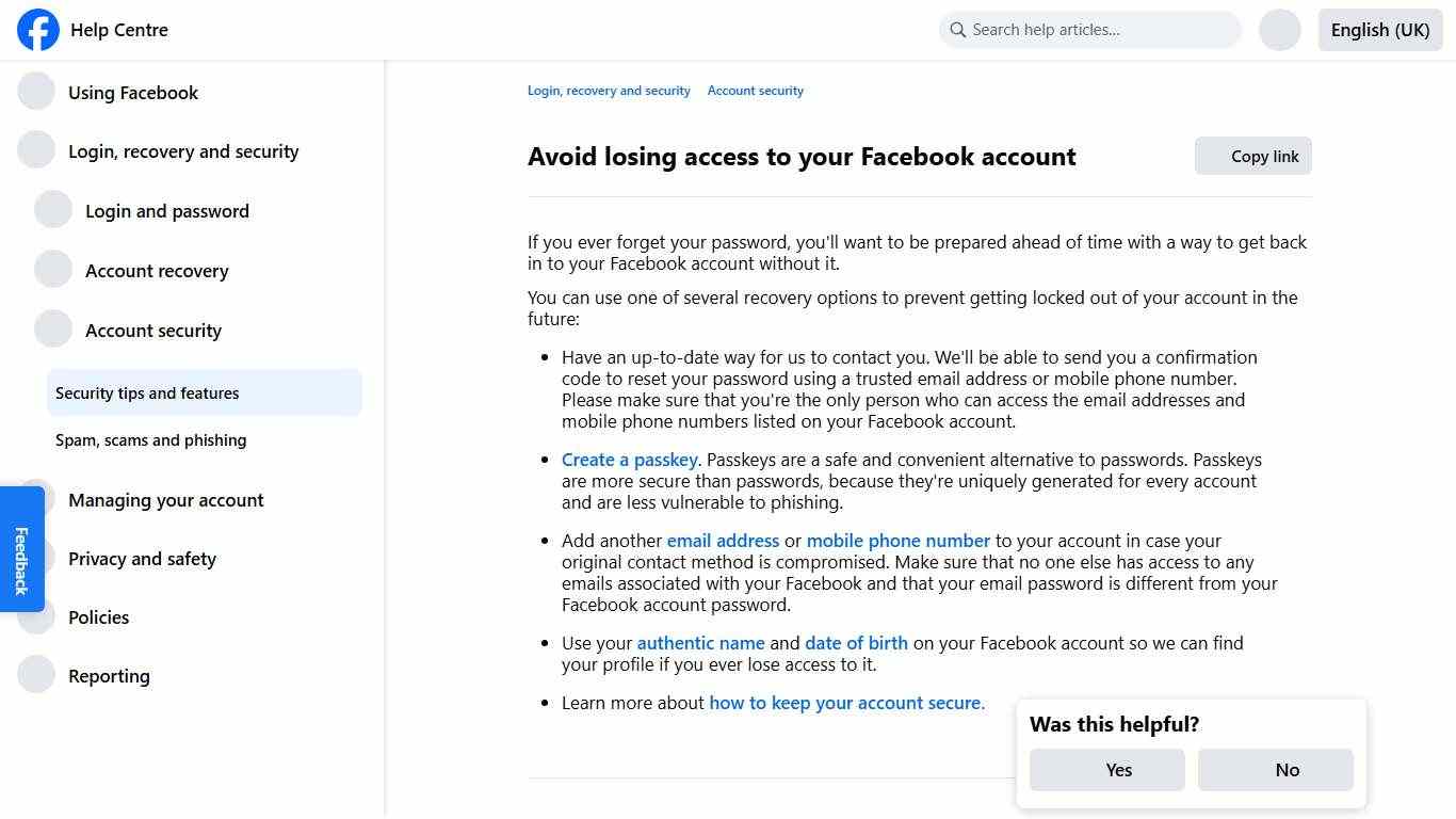 Avoid losing access to your Facebook account Facebook Help Centre